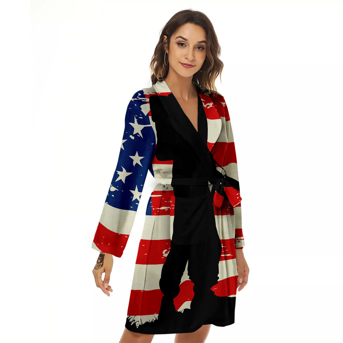 Memorial War American Flag Print Women's Robe-grizzshop