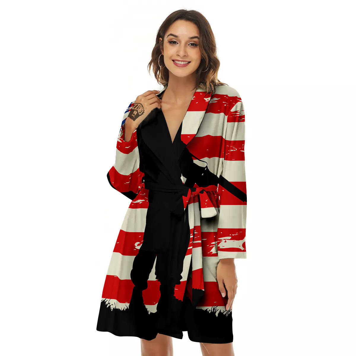Memorial War American Flag Print Women's Robe-grizzshop