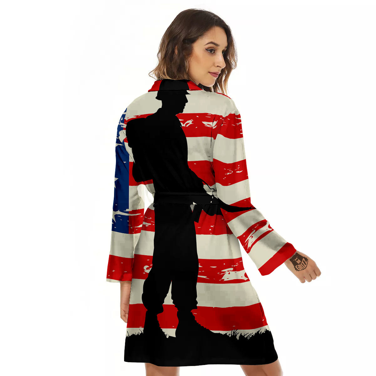 Memorial War American Flag Print Women's Robe-grizzshop