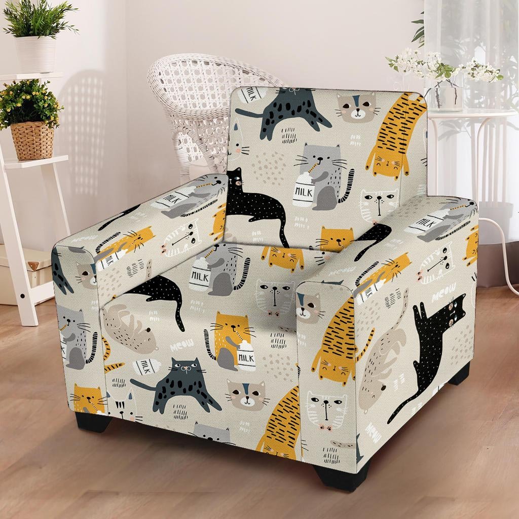 Meow Cat Print Armchair Cover-grizzshop