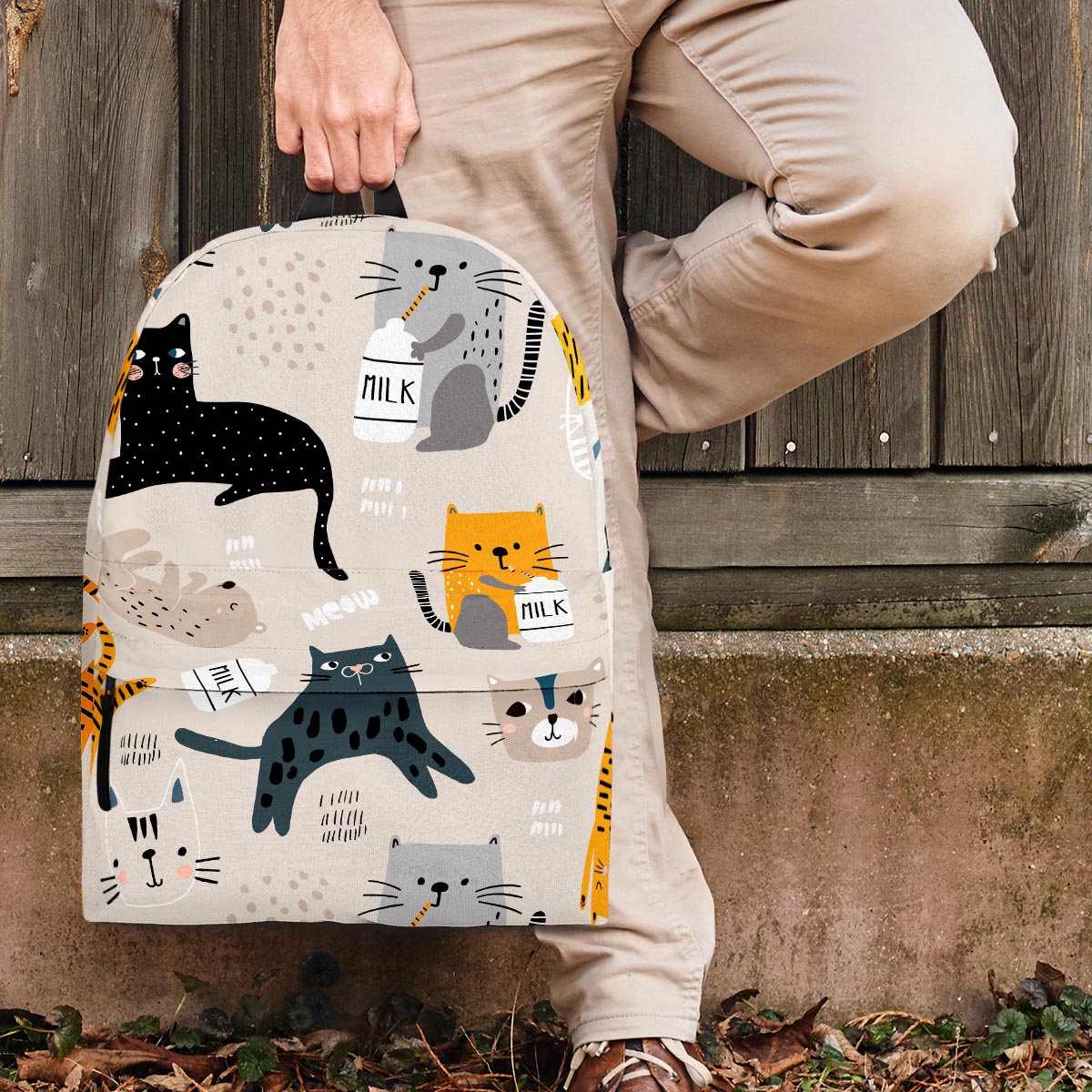 Meow Cat Print Backpack-grizzshop