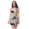 Meow Cat Print Bodycon Dress-grizzshop