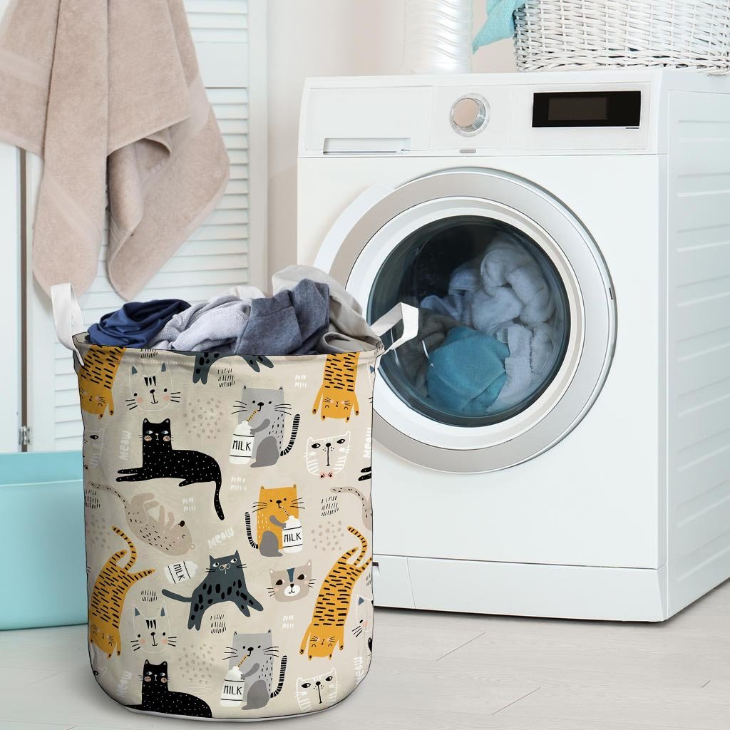 Meow Cat Print Laundry Basket-grizzshop