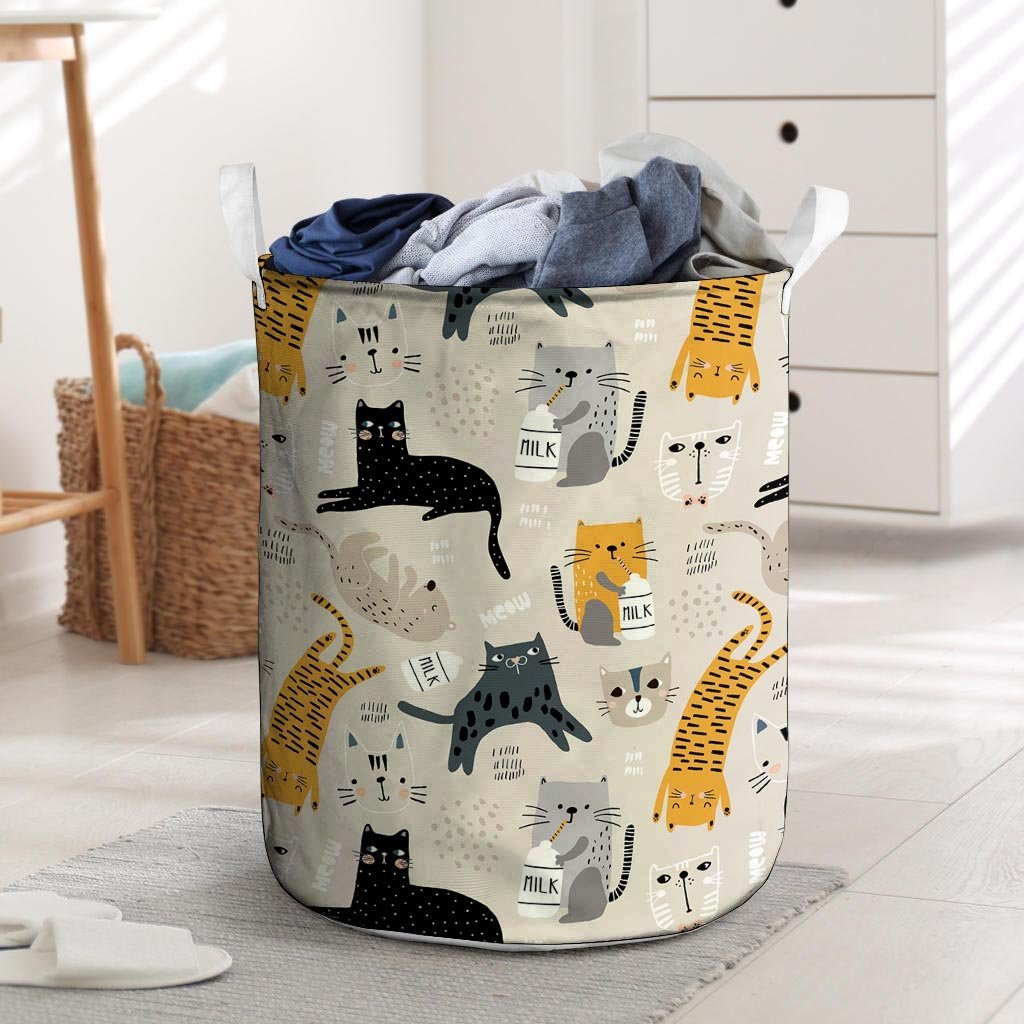 Meow Cat Print Laundry Basket-grizzshop