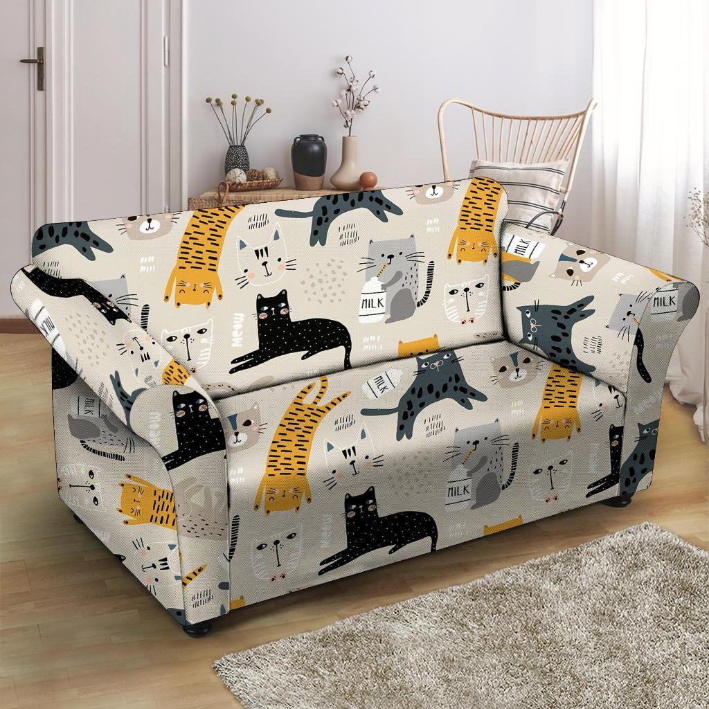 Meow Cat Print Loveseat Cover-grizzshop