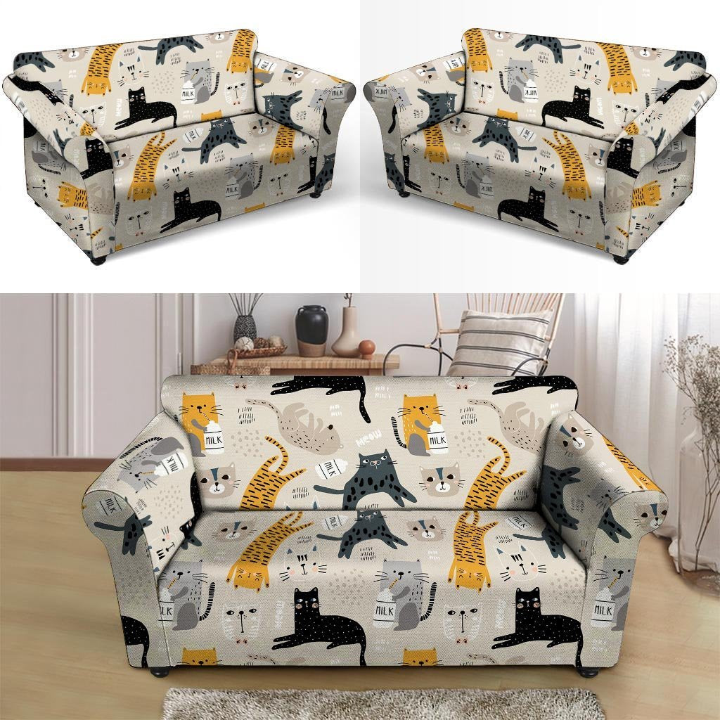 Meow Cat Print Loveseat Cover-grizzshop