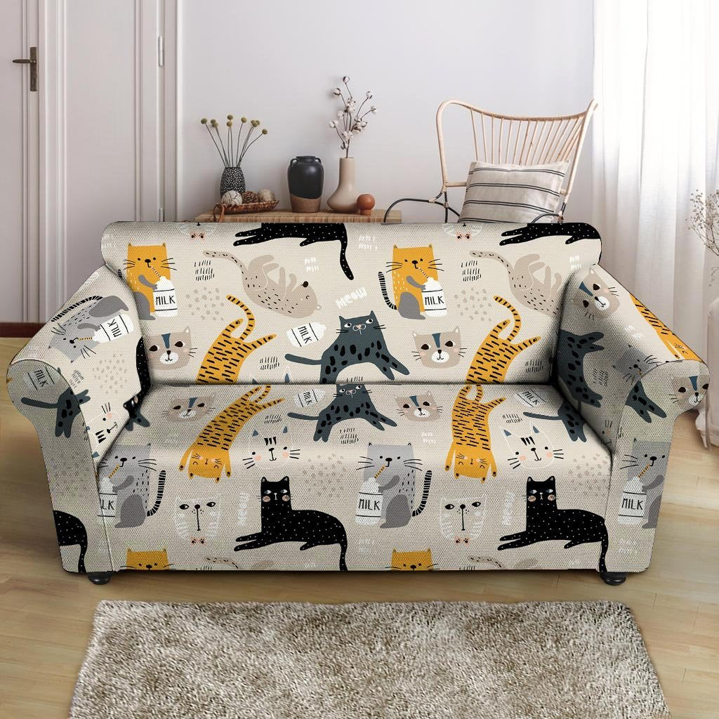 Meow Cat Print Loveseat Cover-grizzshop