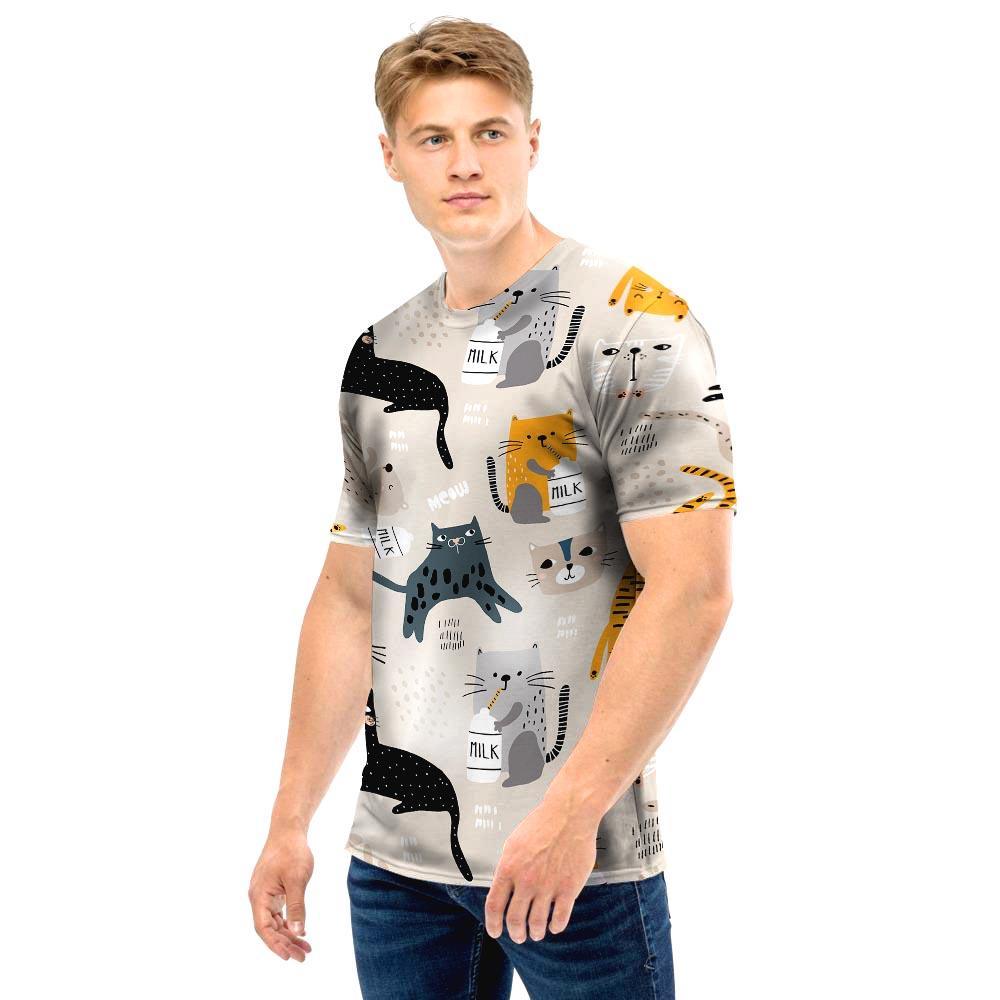 Meow Cat Print Men T Shirt-grizzshop