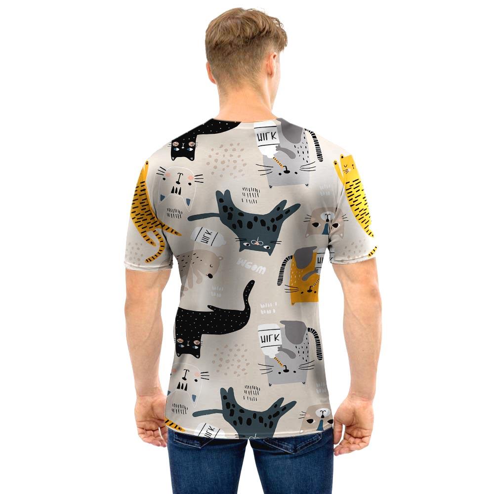 Meow Cat Print Men T Shirt-grizzshop