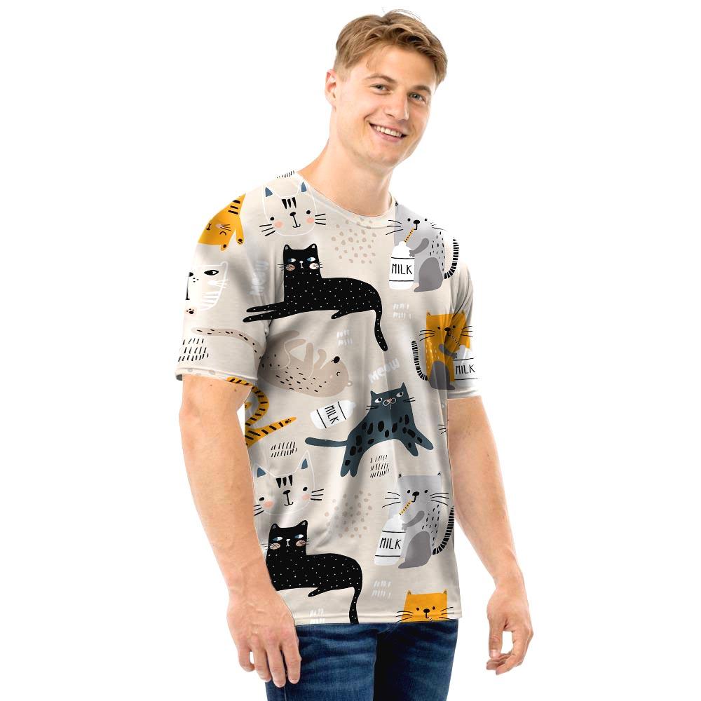 Meow Cat Print Men T Shirt-grizzshop