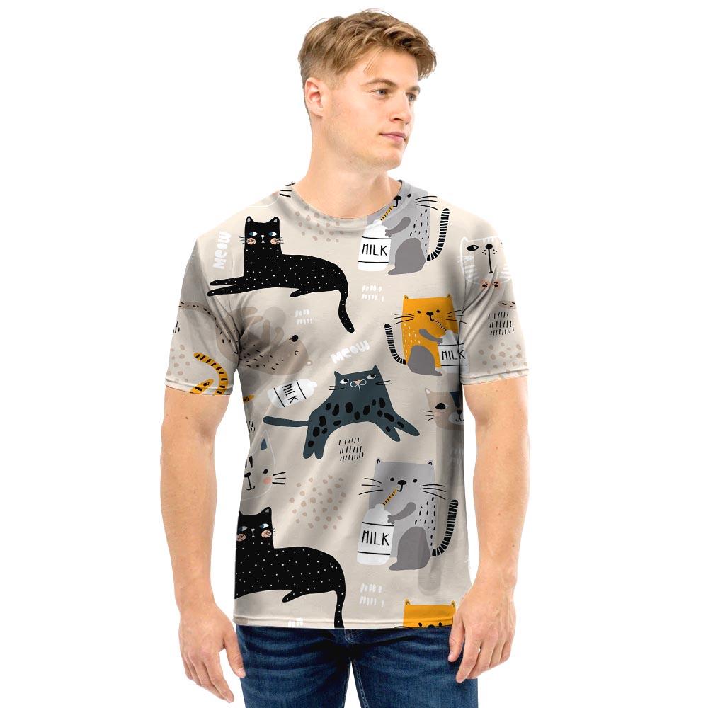 Meow Cat Print Men T Shirt-grizzshop