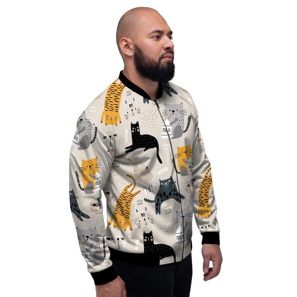 Meow Cat Print Men's Bomber Jacket-grizzshop