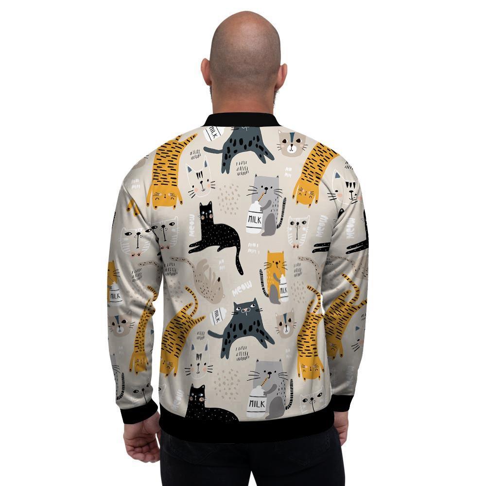 Meow Cat Print Men's Bomber Jacket-grizzshop