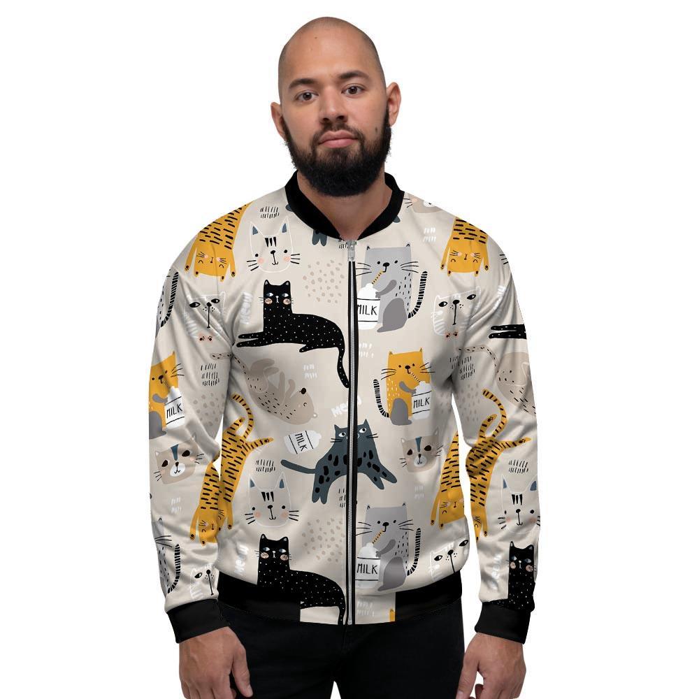 Meow Cat Print Men's Bomber Jacket-grizzshop