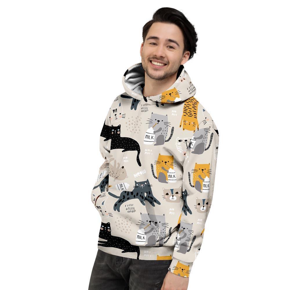 Meow Cat Print Men's Hoodie-grizzshop