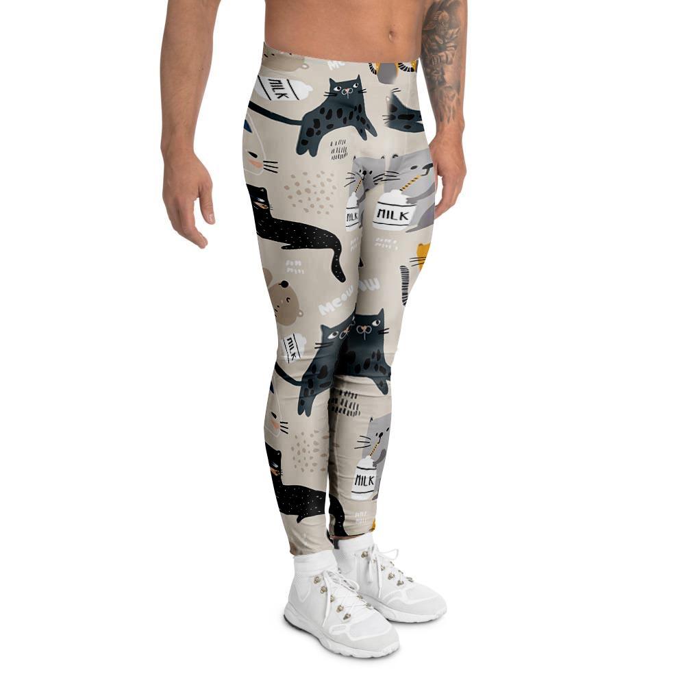 Meow Cat Print Men's Leggings-grizzshop