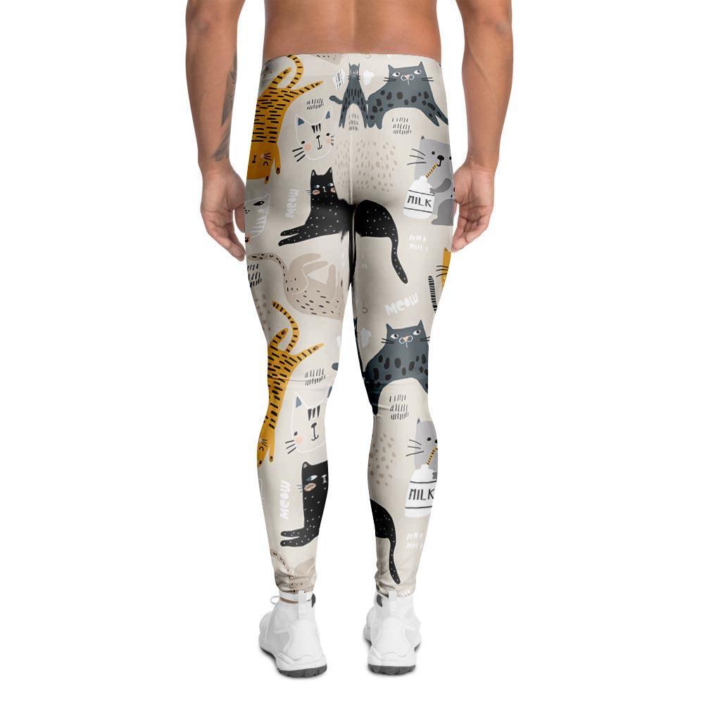 Meow Cat Print Men's Leggings-grizzshop