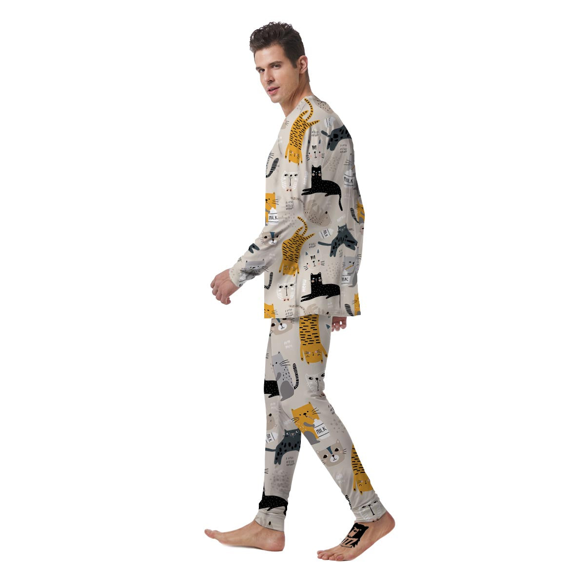 Meow Cat Print Men's Pajamas-grizzshop