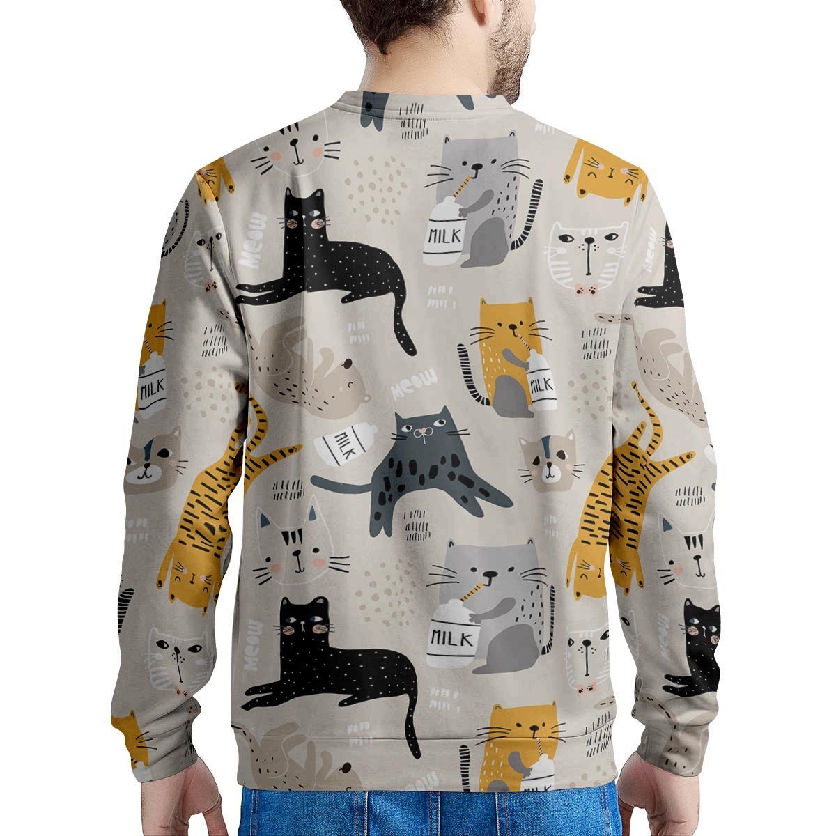 Meow Cat Print Men's Sweatshirt-grizzshop