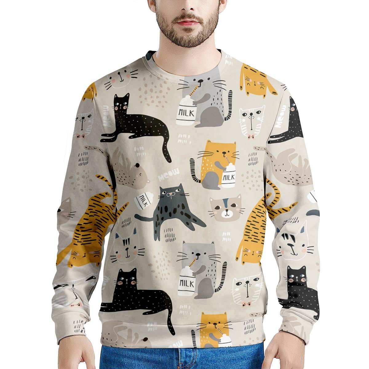 Meow Cat Print Men's Sweatshirt-grizzshop