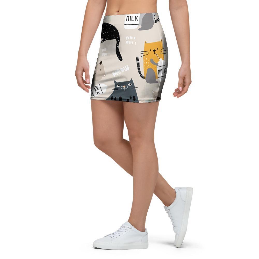 Meow Cat Print Mini Skirt-grizzshop