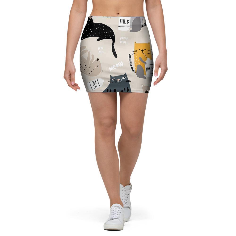 Meow Cat Print Mini Skirt-grizzshop