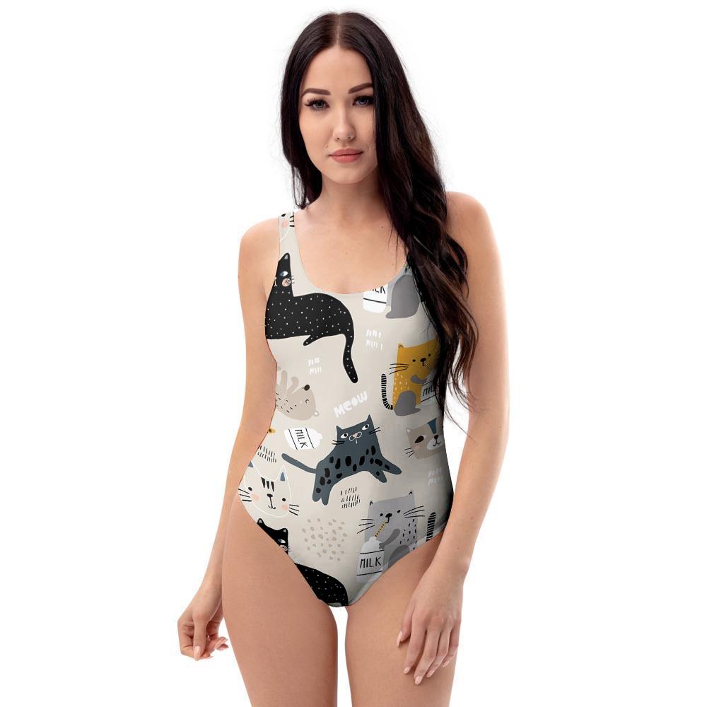 Meow Cat Print One Piece Swimsuite-grizzshop