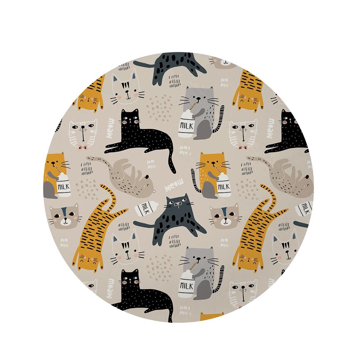 Meow Cat Print Round Rug-grizzshop