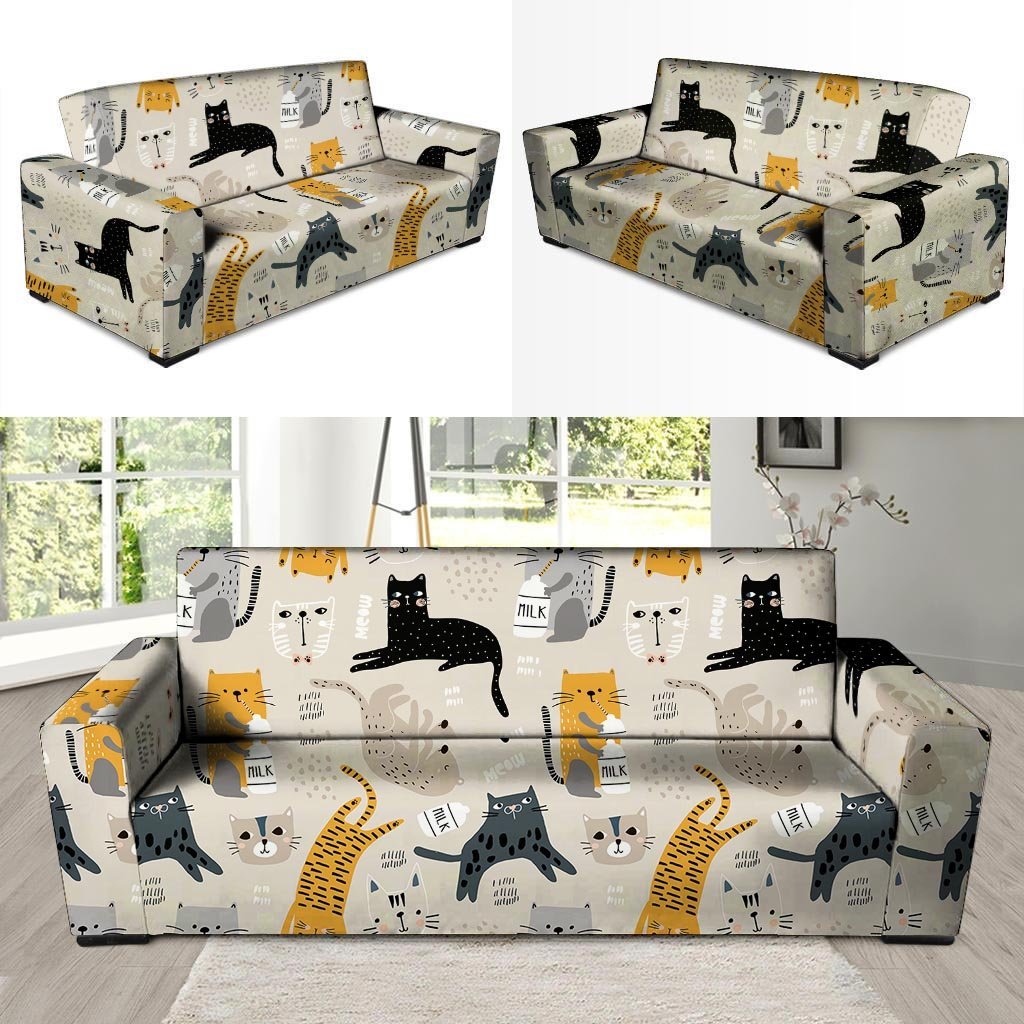 Meow Cat Print Sofa Cover-grizzshop