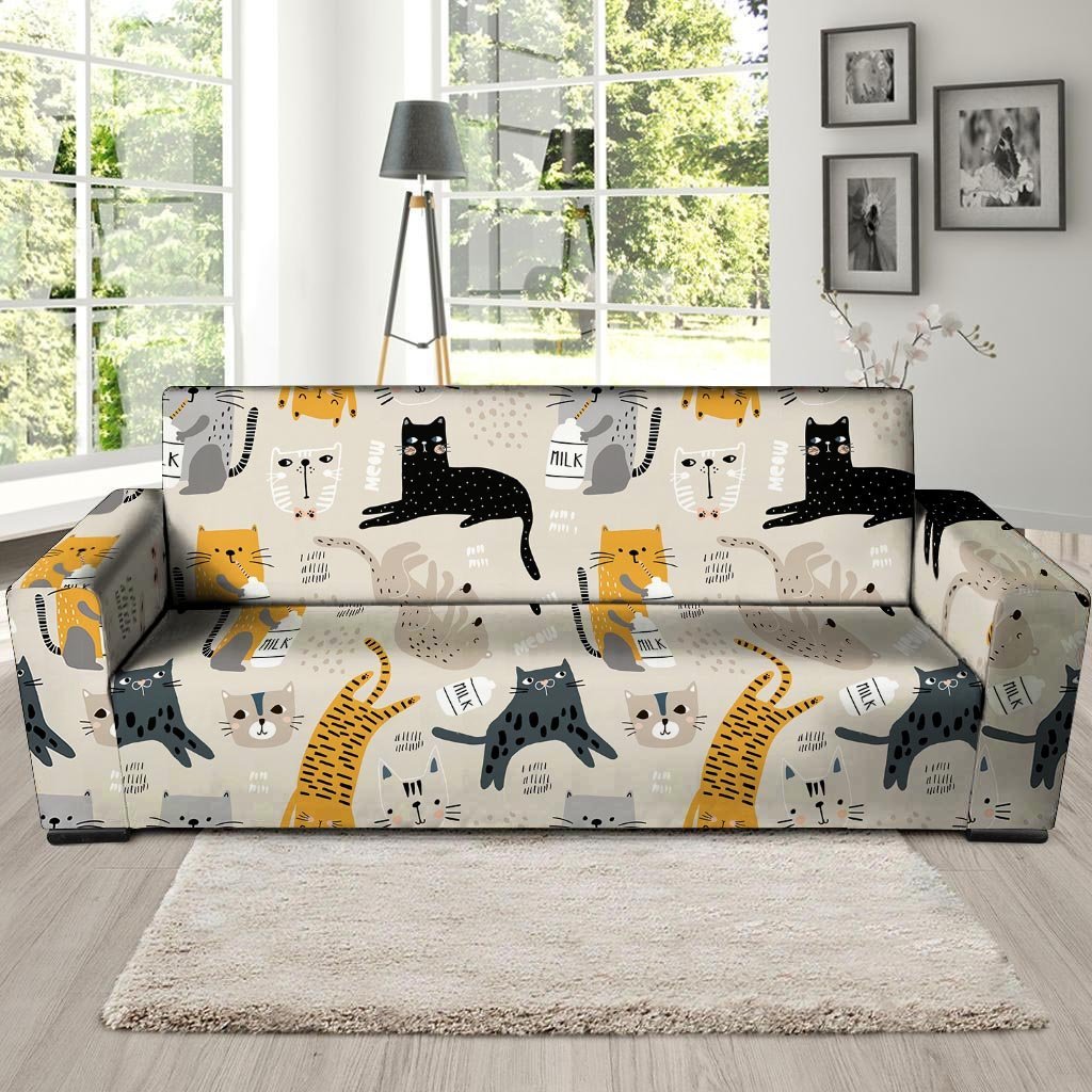 Meow Cat Print Sofa Cover-grizzshop