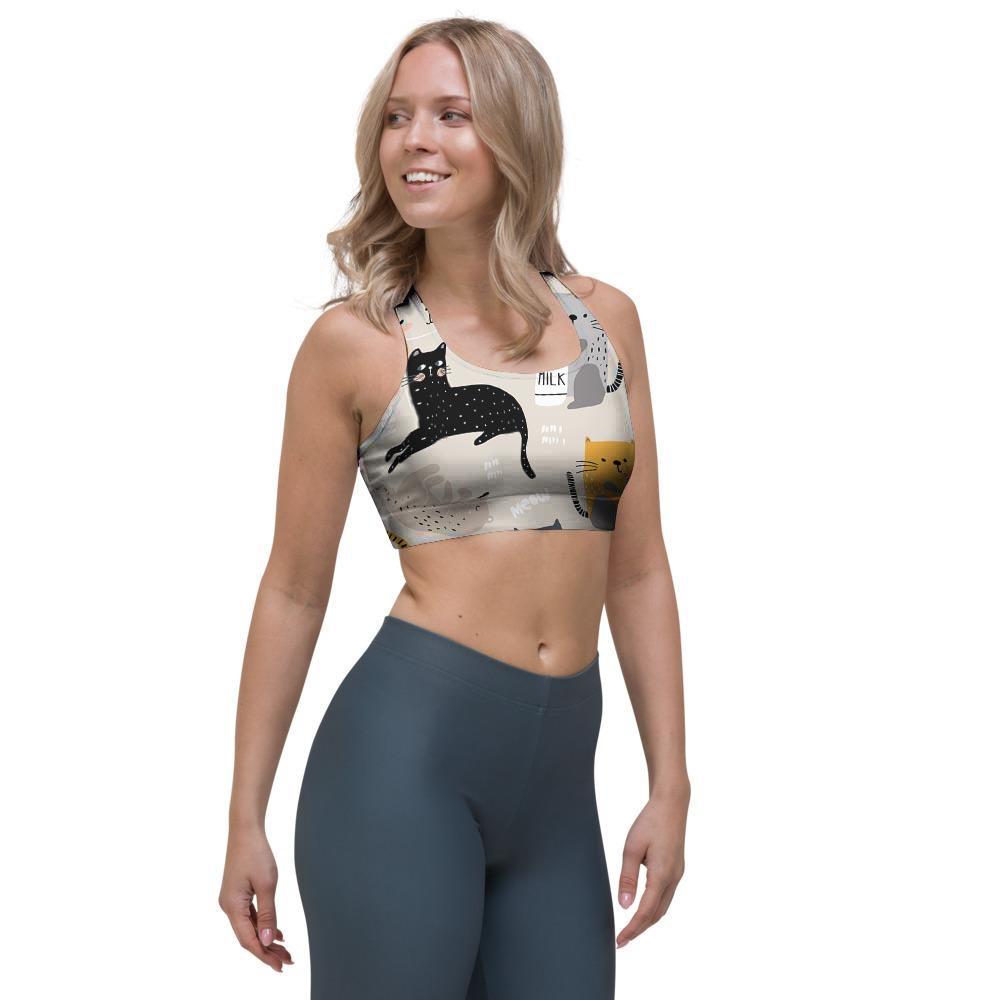 Meow Cat Print Sports Bra-grizzshop