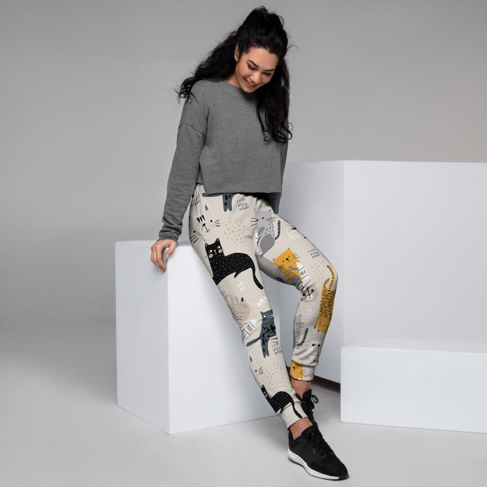 Meow Cat Print Women's Joggers-grizzshop