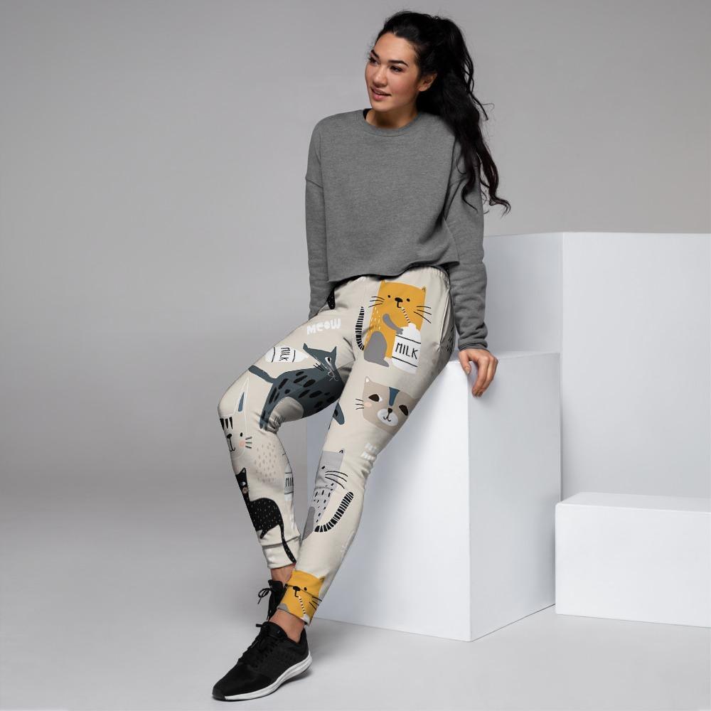 Meow Cat Print Women's Joggers-grizzshop