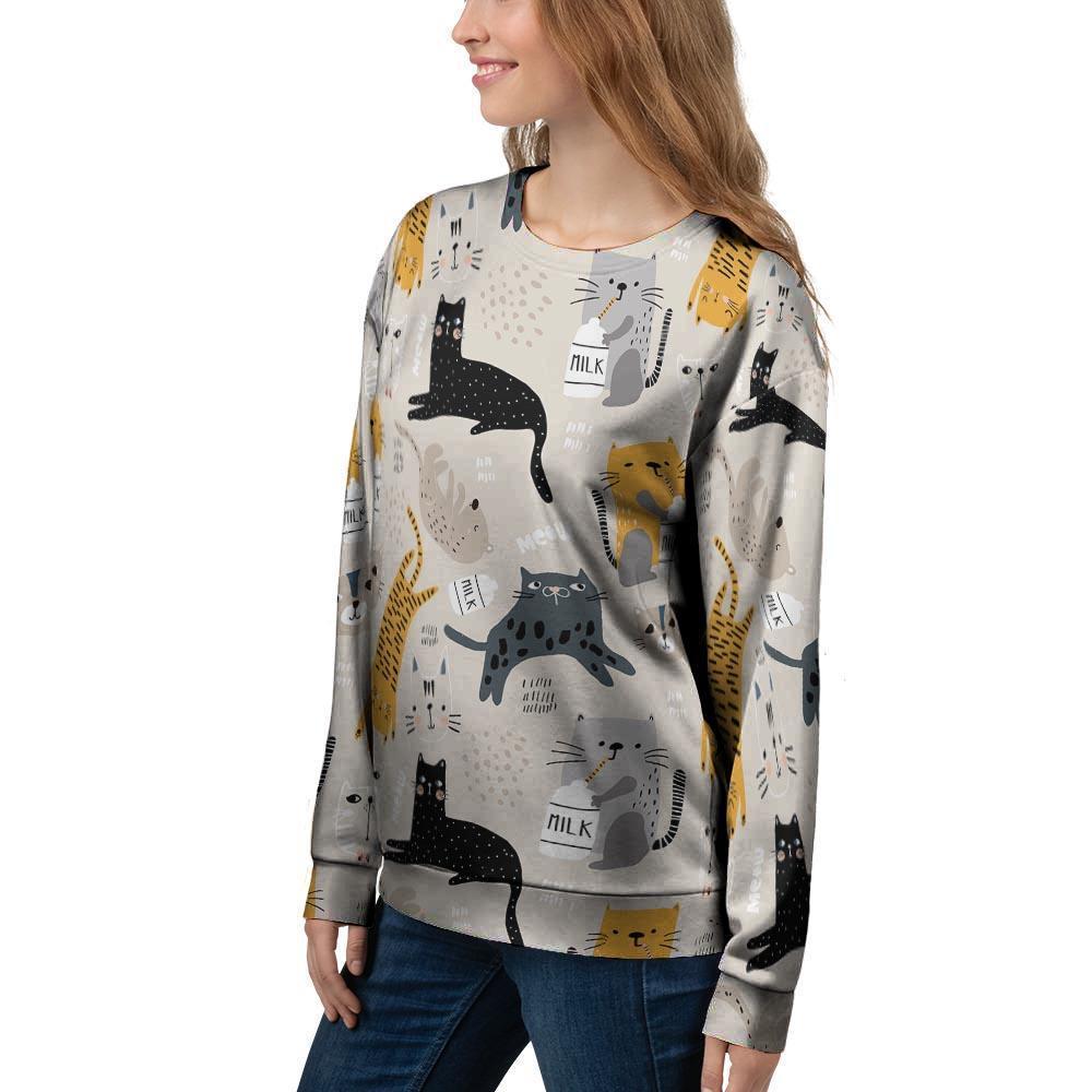 Meow Cat Print Women's Sweatshirt-grizzshop