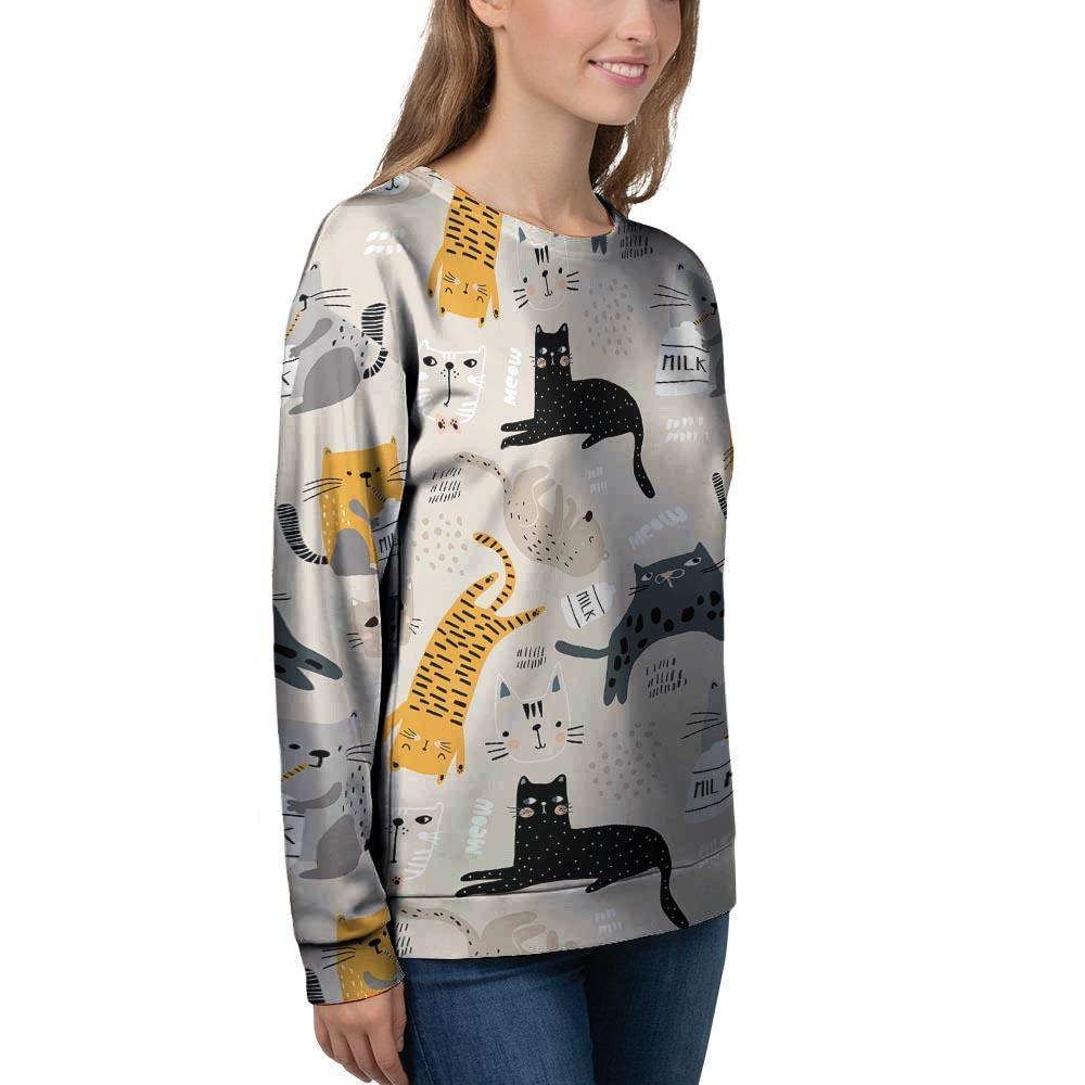 Meow Cat Print Women's Sweatshirt-grizzshop