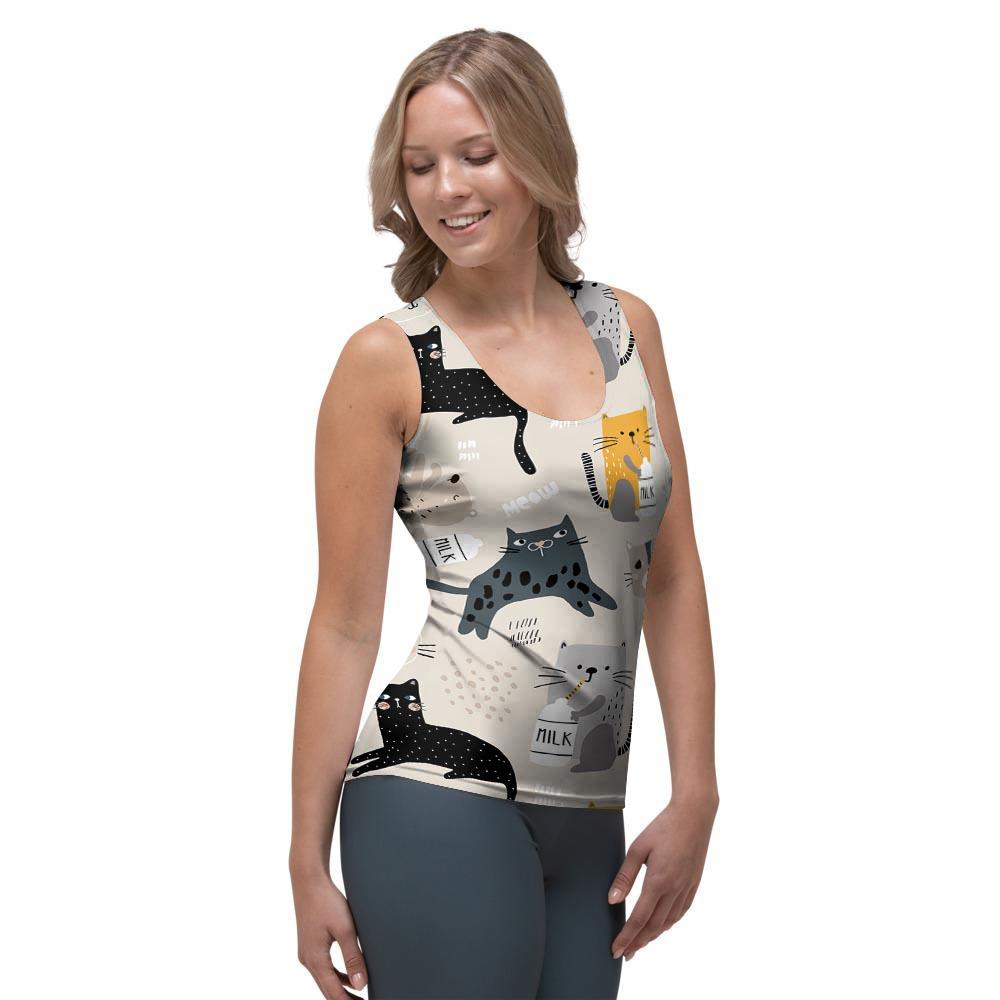 Meow Cat Print Women's Tank Top-grizzshop