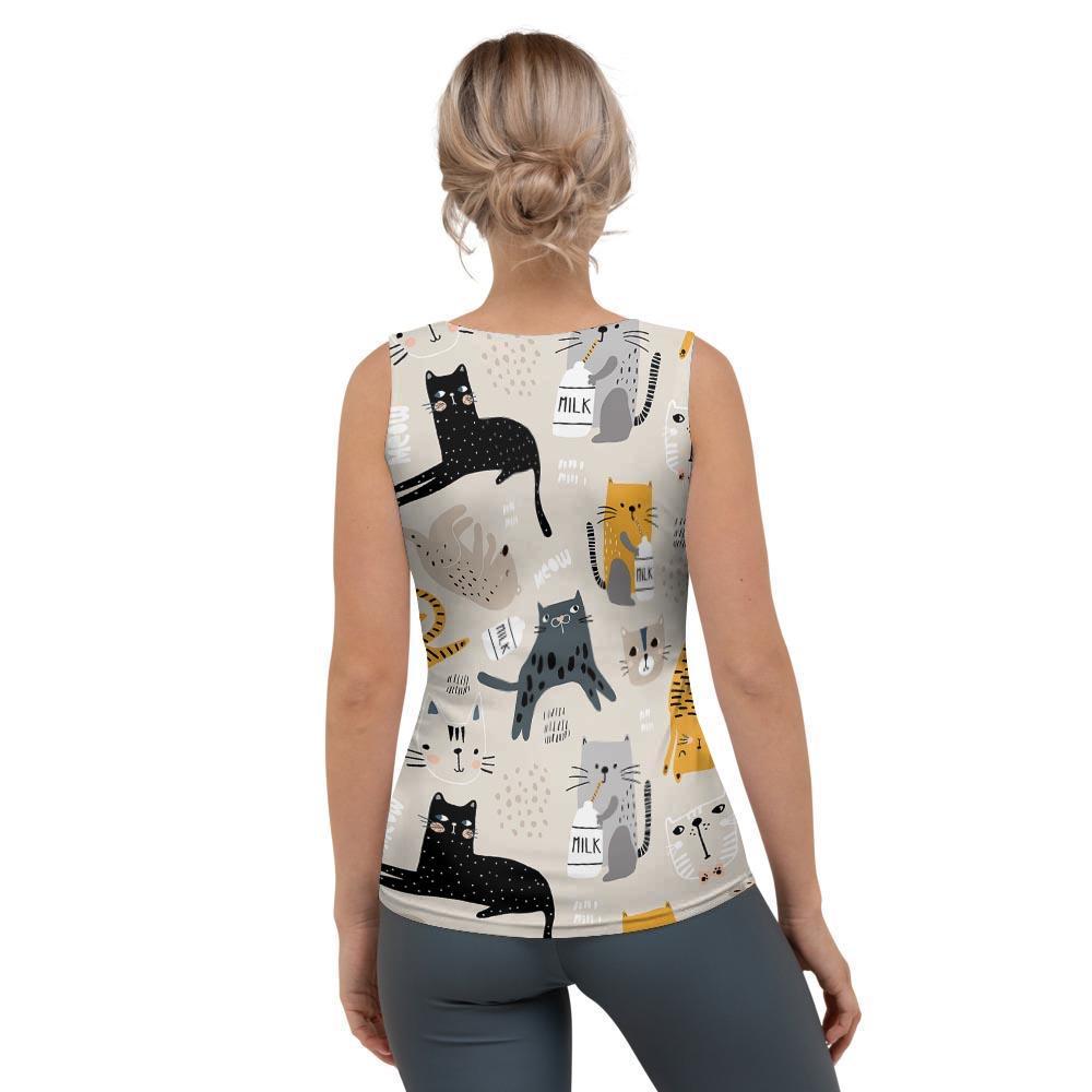 Meow Cat Print Women's Tank Top-grizzshop