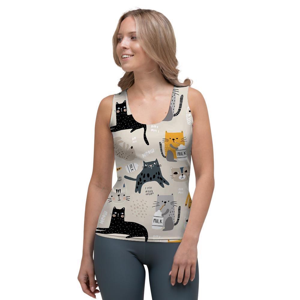 Meow Cat Print Women's Tank Top-grizzshop