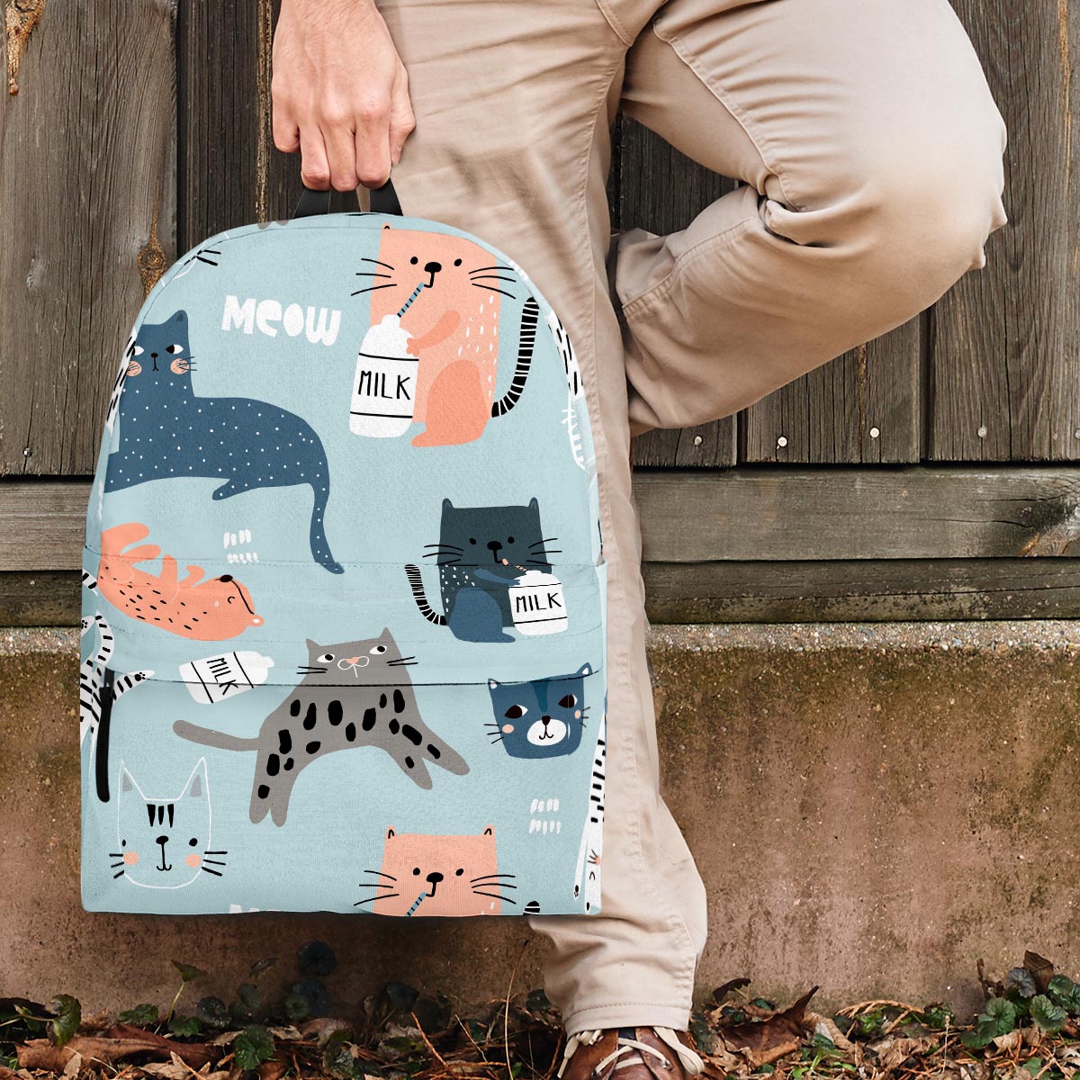 Meow Meow Cat Print Backpack-grizzshop