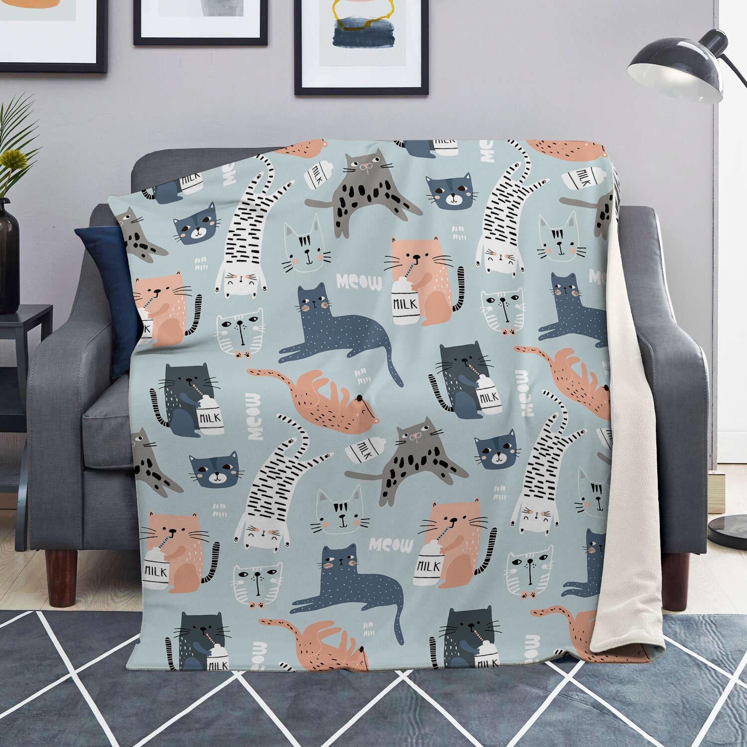 Meow Meow Cat Print Blanket-grizzshop