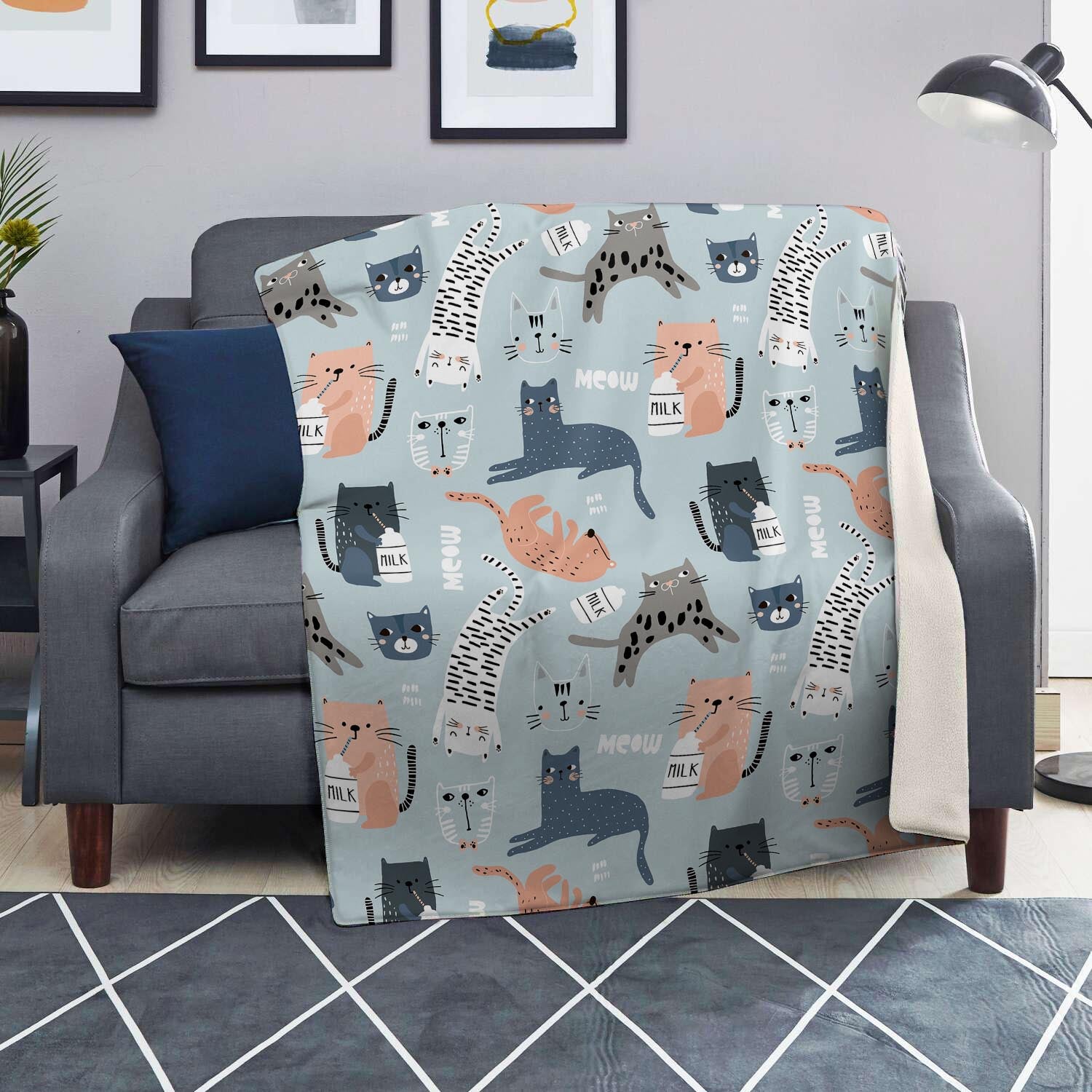 Meow Meow Cat Print Blanket-grizzshop