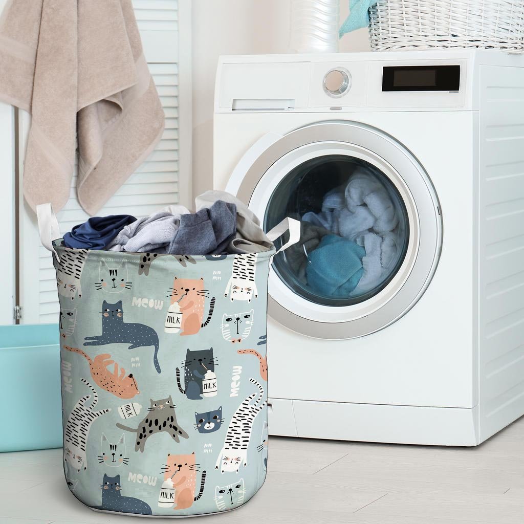 Meow Meow Cat Print Laundry Basket-grizzshop