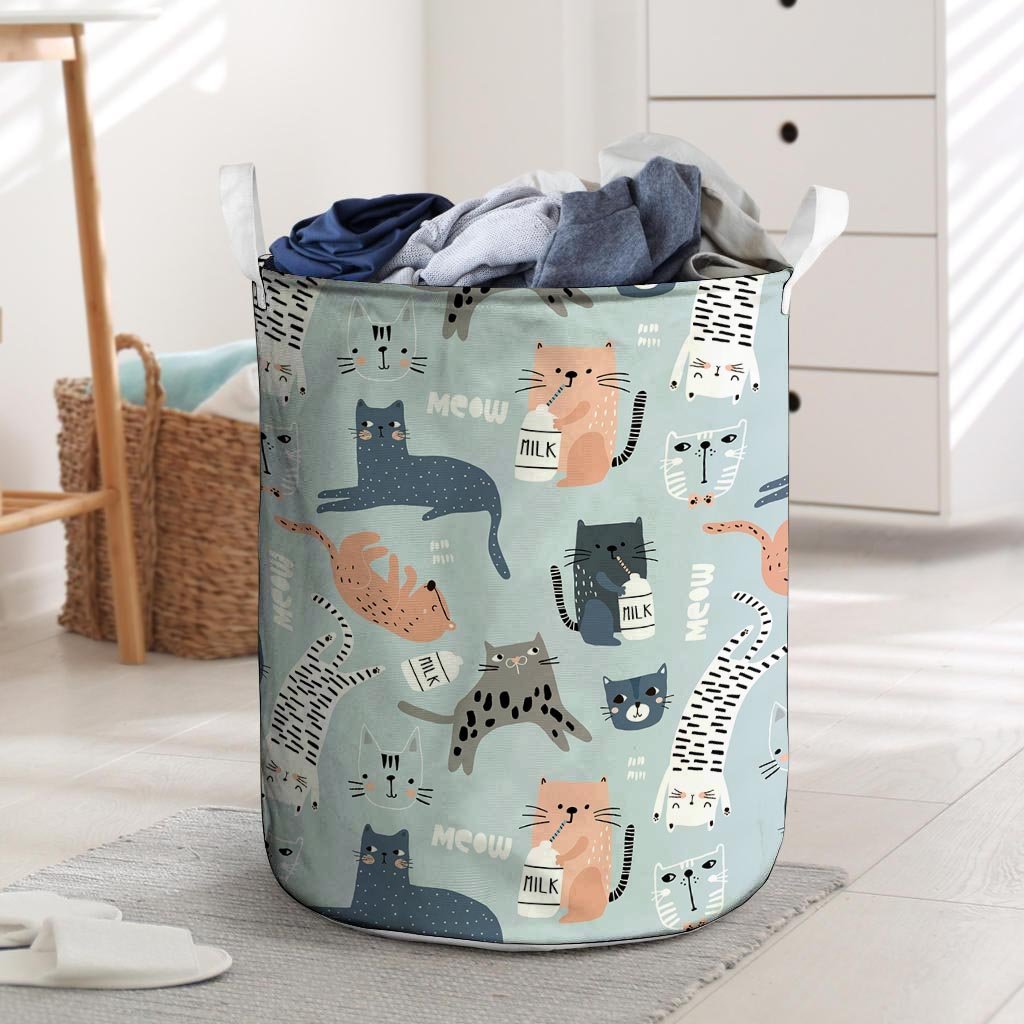 Meow Meow Cat Print Laundry Basket-grizzshop