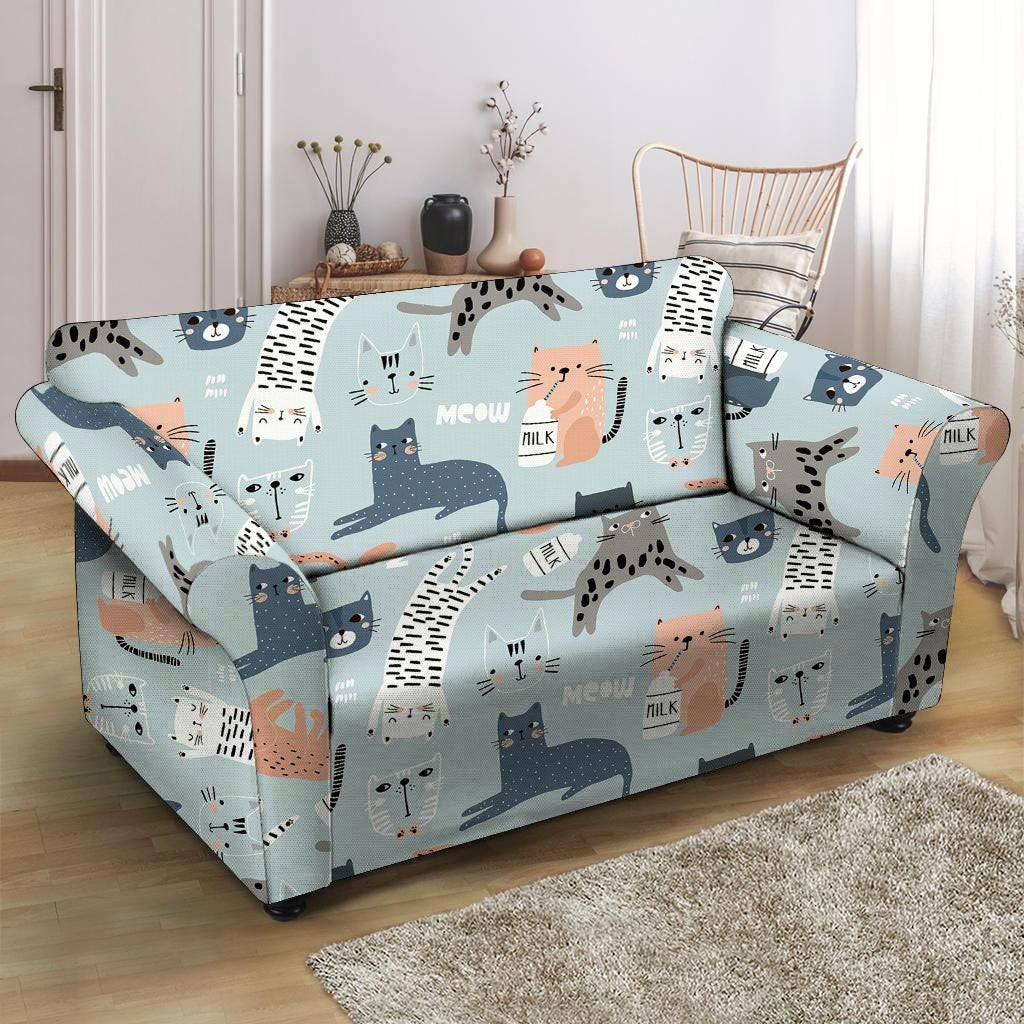 Meow Meow Cat Print Loveseat Cover-grizzshop