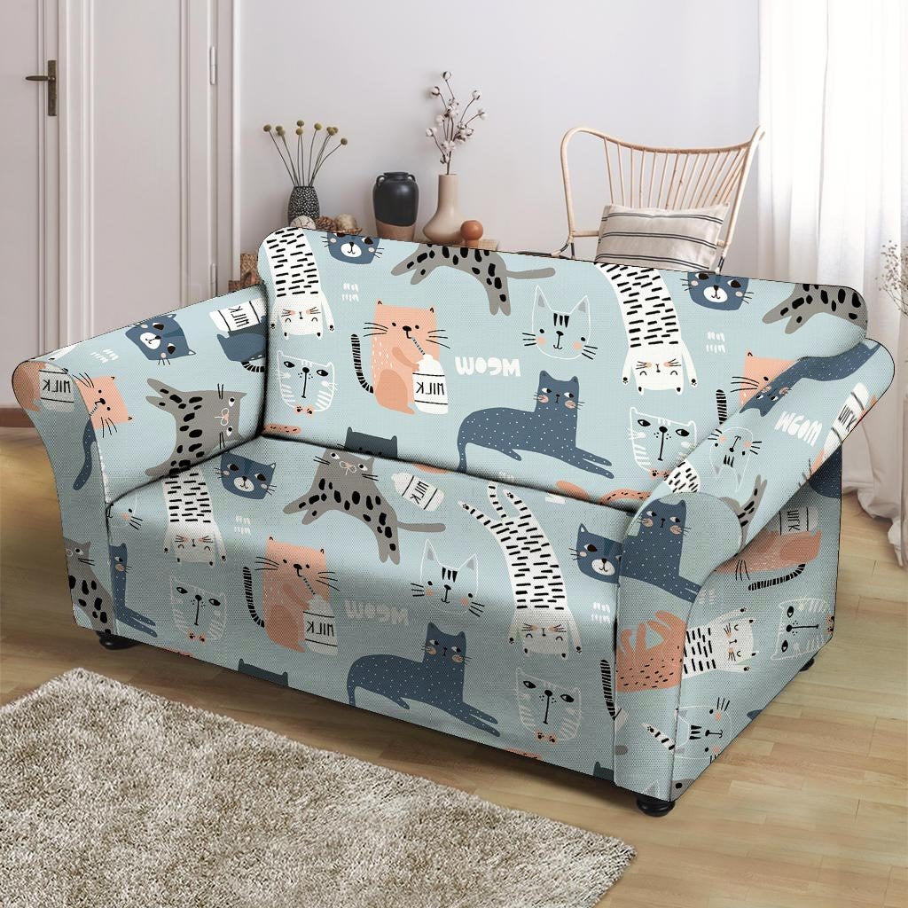 Meow Meow Cat Print Loveseat Cover-grizzshop