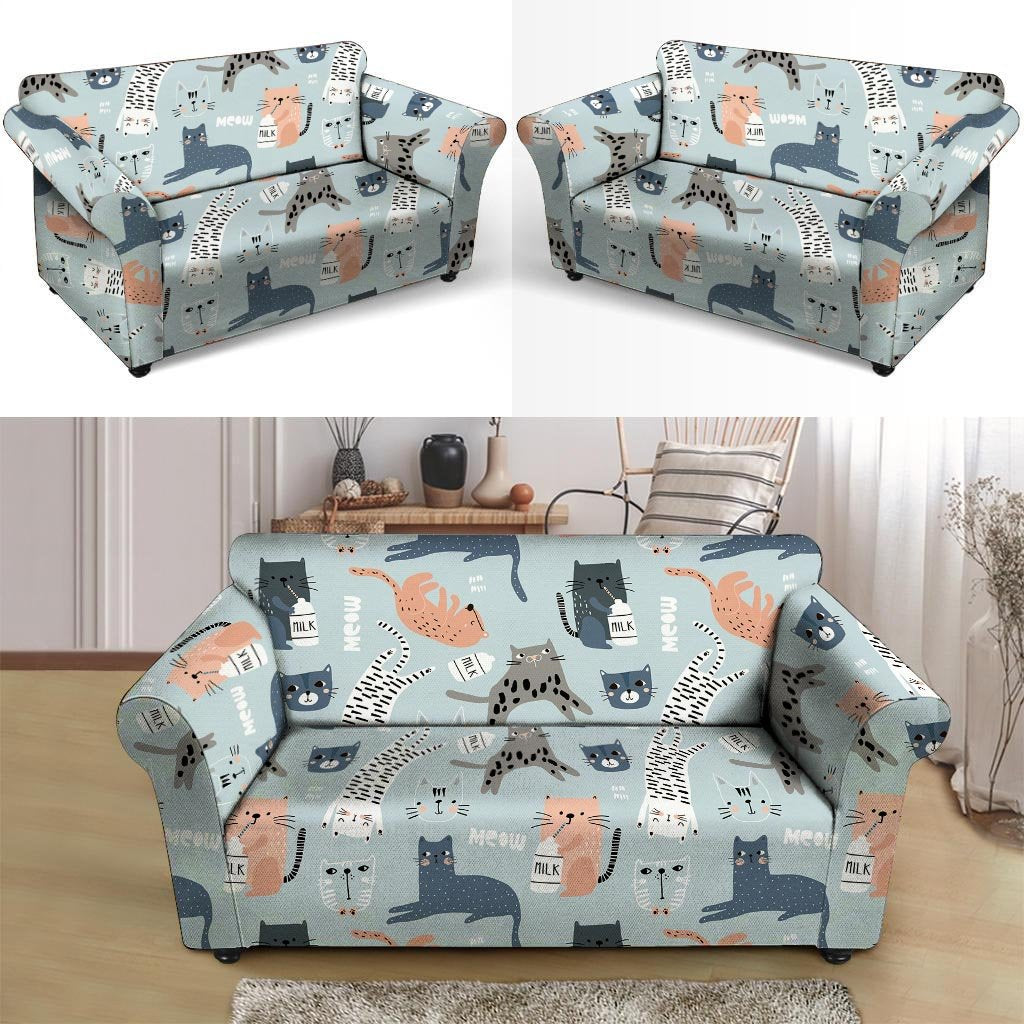 Meow Meow Cat Print Loveseat Cover-grizzshop