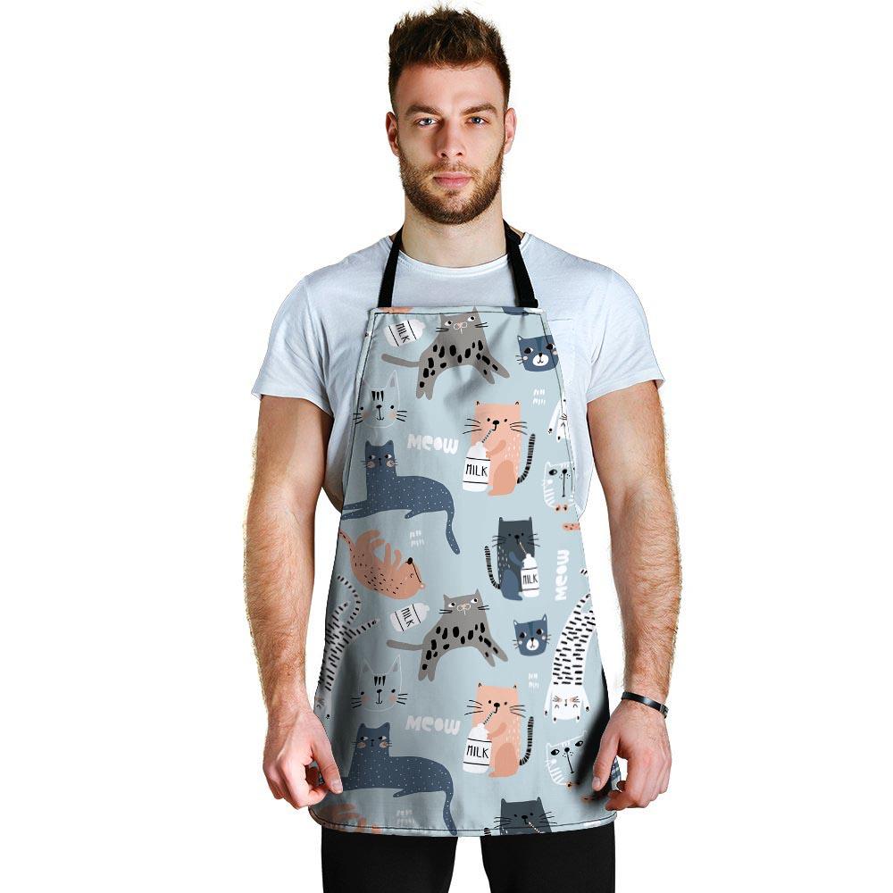 Meow Meow Cat Print Men's Apron-grizzshop