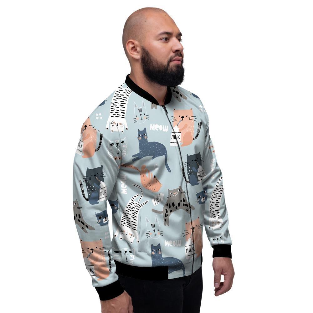 Meow Meow Cat Print Men's Bomber Jacket-grizzshop