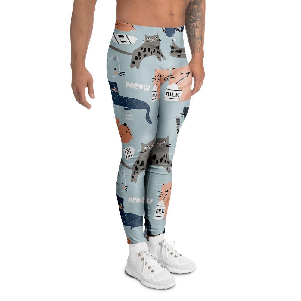 Meow Meow Cat Print Men's Leggings-grizzshop