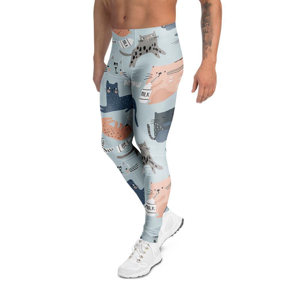 Meow Meow Cat Print Men's Leggings-grizzshop